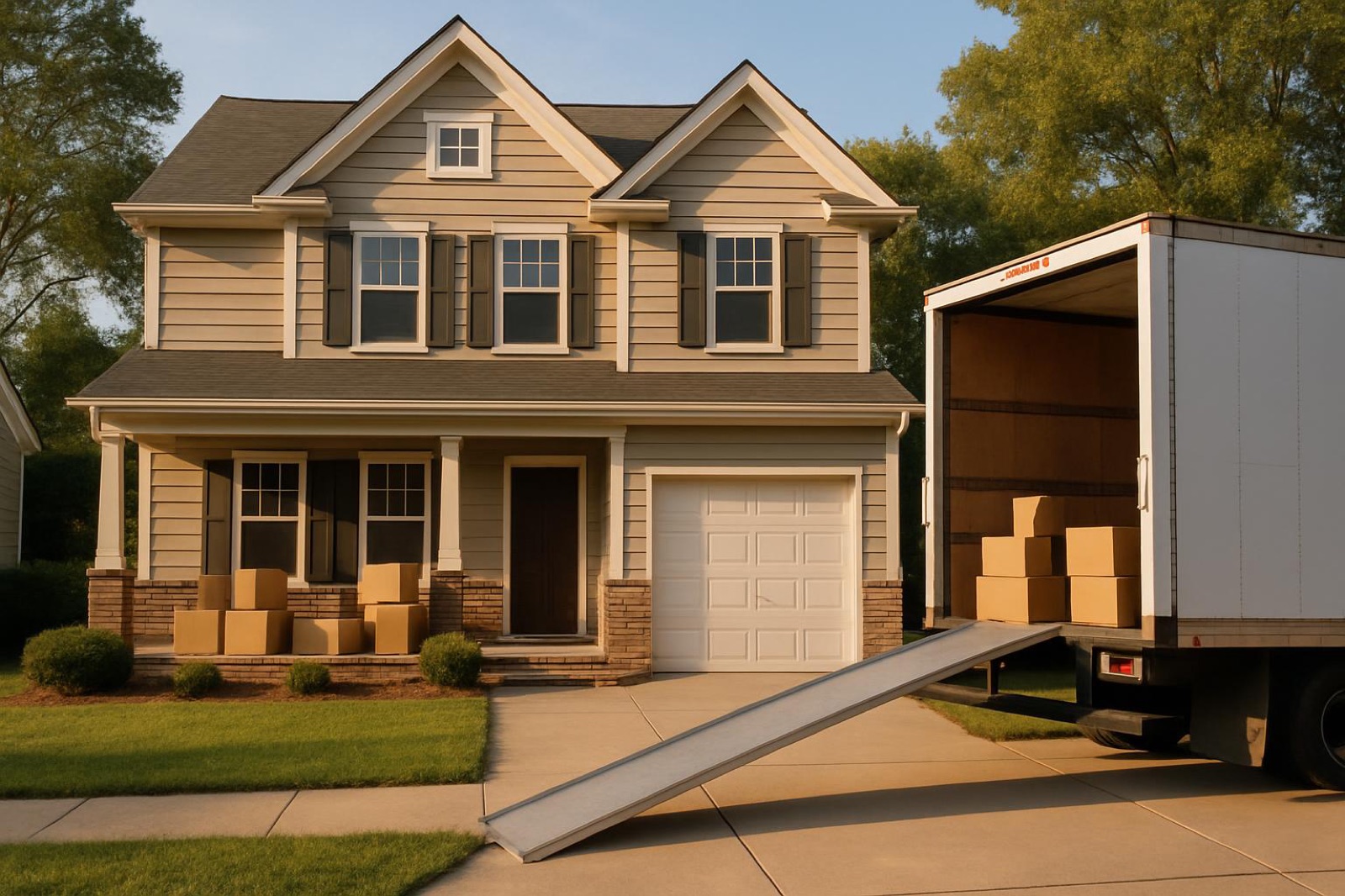 Transport Max Doucet - moving truck and wrapped furniture in Saint-Eustache